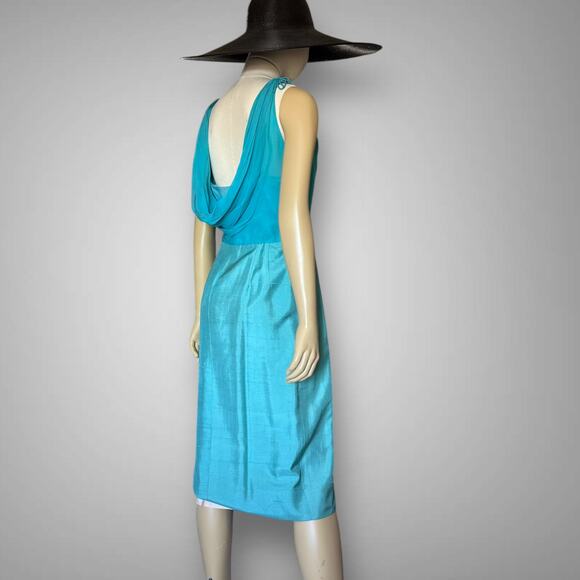 Vintage 1950s Silk Shantung Dress and Jacket Set Blue Green Georgette Trilère - Picture 6 of 16